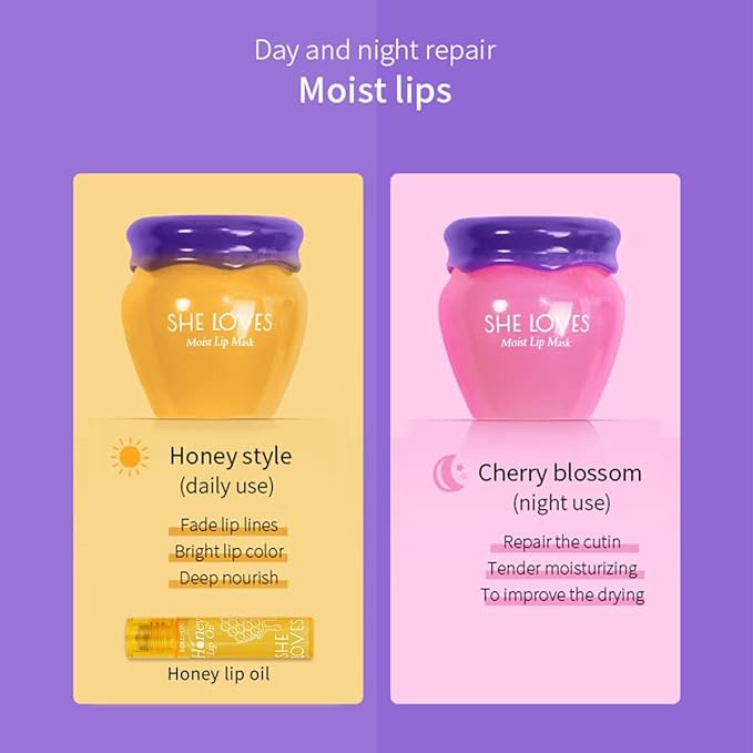 2PCS Lip Mask Overnight, Honey&Sakura Day and Night Repair Sleeping Lip Balm - Image 5