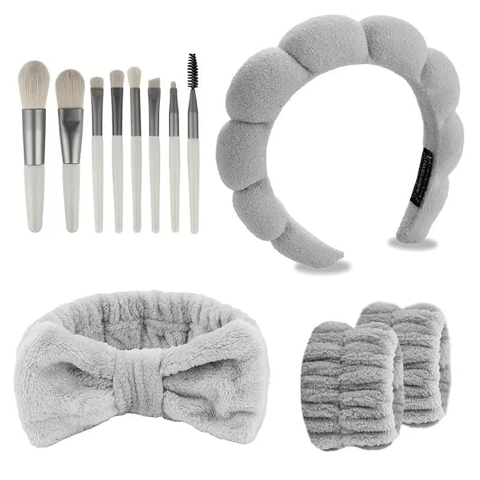 CAZYTOYZ Sponge Spa Headbands for Women Wristband Set Puffy Makeup Brush - Image 2