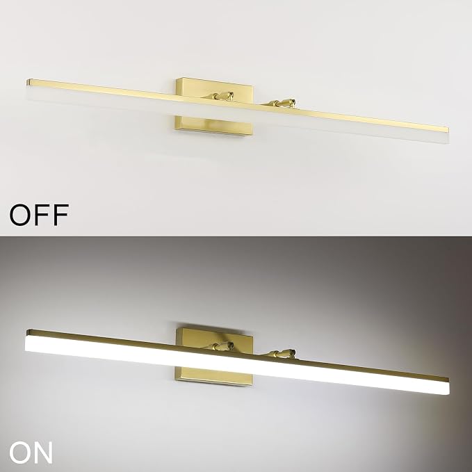 Aipsun Brushed Brass Vanity Light Fixtures 40inch Modern LED Bathroom Fixtures - Image 4