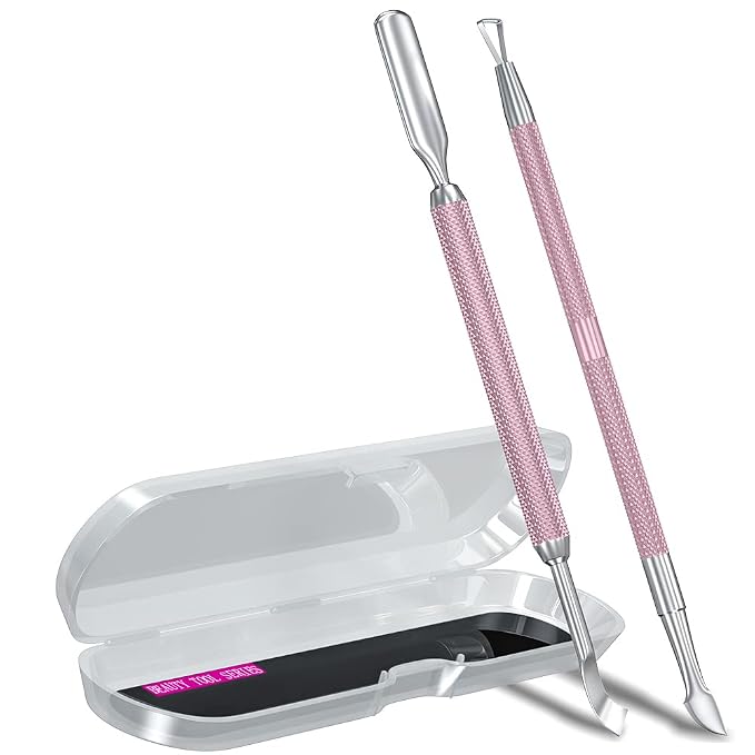 2PCS Metal Lilac Cuticle Pusher and Cutter Remover Salon Quality Stainless by GA%26EN