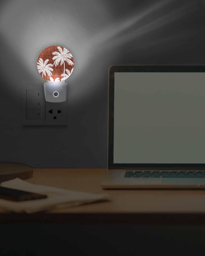 Night Lights Auto Sensor Tropical Palm Trees Night Light Brown Linen Coastal - Image 7