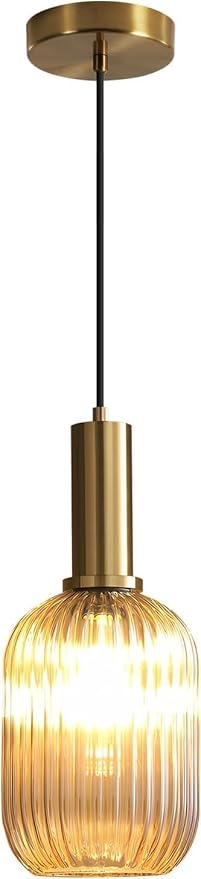 KCO Lighting 1-Light Amber Glass Ceiling Light Fixture Vintage Striped Glass by KCOLighting
