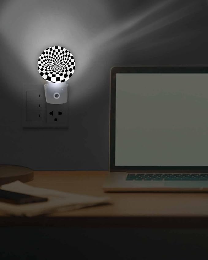 Night Lights Auto Sensor Black White Checker Night Light 3D Abstract Mosaic - Image 7