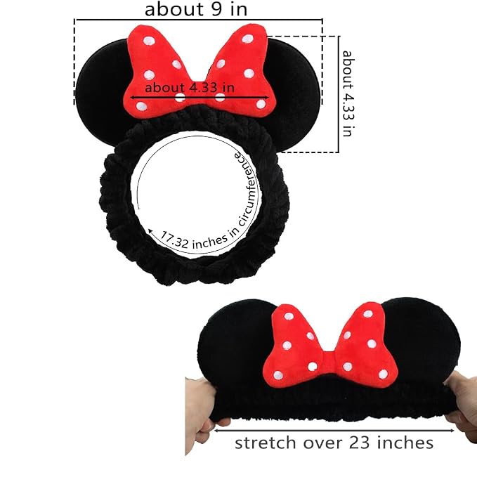 JIAHANG Mouse Ears Facial Spa Headbands, Coral Fleece Wash Face Hair Band - Image 2