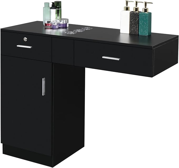 Wall Mount Styling Station for Hair Stylist, Wooden Hair Salon Station Storage by Unknown