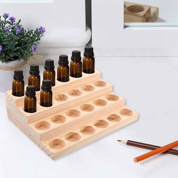 Healifty Wooden Essential Oil Organizer Rack 24 Slots Bottle Display Stand - Image 7