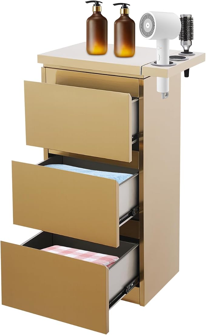 Stainless Steel Beauty Salon Storage Cabinet, 3-Drawer Rolling Styling Station by Unknown