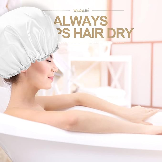 Shower Cap for Women Reusable Extra Large Shower Cap for Men Satin Double Layer - Image 3