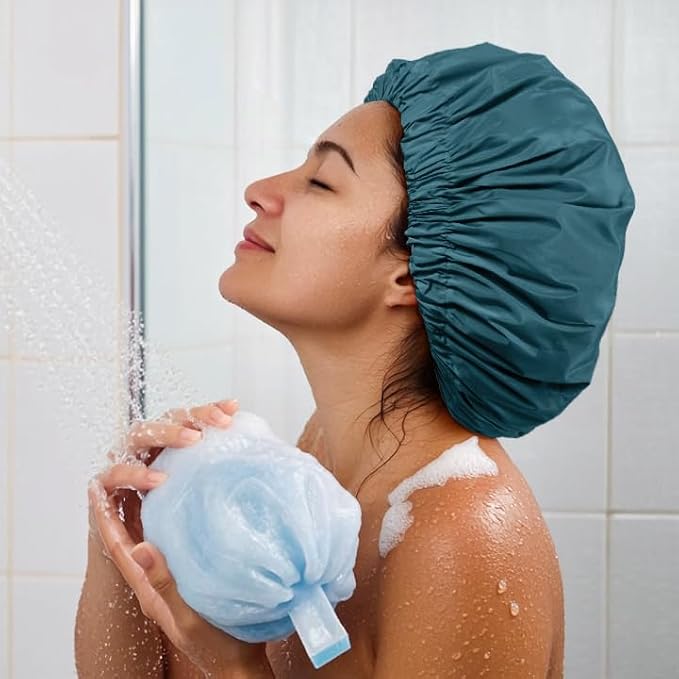 Reusable Shower Cap for Women, Large Waterproof Shower Bonnet - Image 4