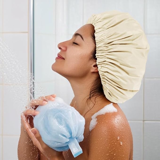 Reusable Shower Cap for Women, Large Waterproof Shower Bonnet - Image 4