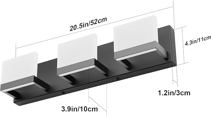 Tipace Black LED Vanity Lighting Fixture Modern 3 Lights Vanity Lights - Image 5