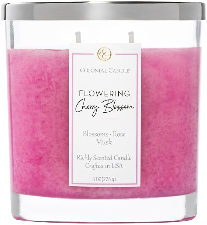 Colonial Candle Flowering Cherry Blossom Scented Candle Jar, Highly Fragranced by ColonialCandle