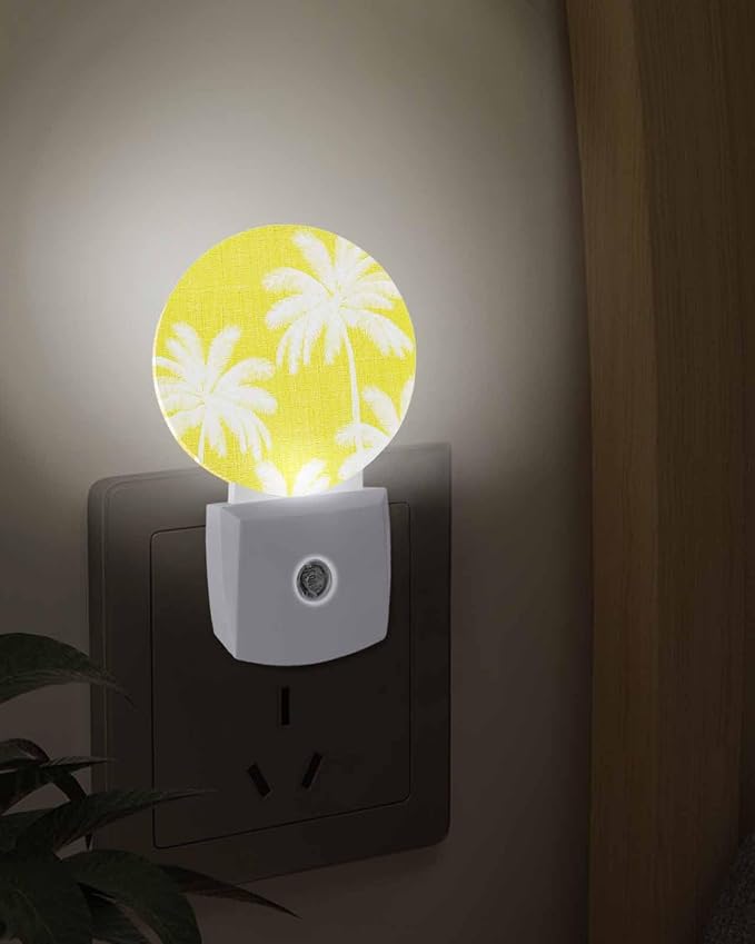 Night Lights Auto Sensor Tropical Palm Trees Night Light Yellow Linen Coastal - Image 3