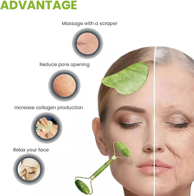Bibabala 4-PCS Face Roller and Gua Sha Set, Skin Care Roller, Jade Roller Set - Image 7