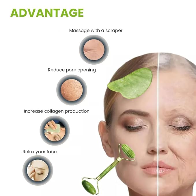 4-PCS Gua Sha Set, Skin Care Roller, Jade Roller Set, Face Stone Facial Roller - Image 7