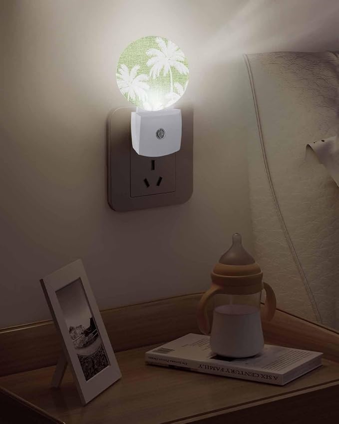 Night Lights Auto Sensor Tropical Palm Trees Night Light Olive Green Linen - Image 5
