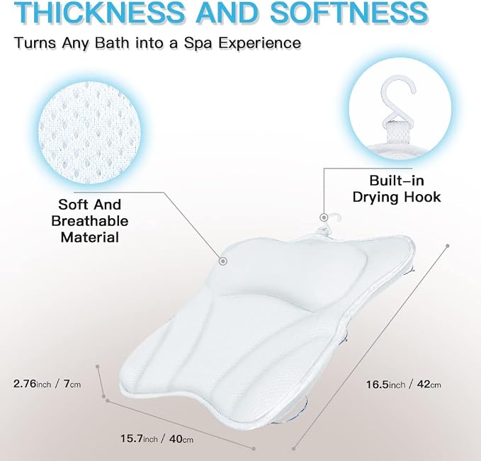 Bath Pillow for Tub Luxury Bathtub Pillow for Head and Neck 4D Air Mesh Spa - Image 7