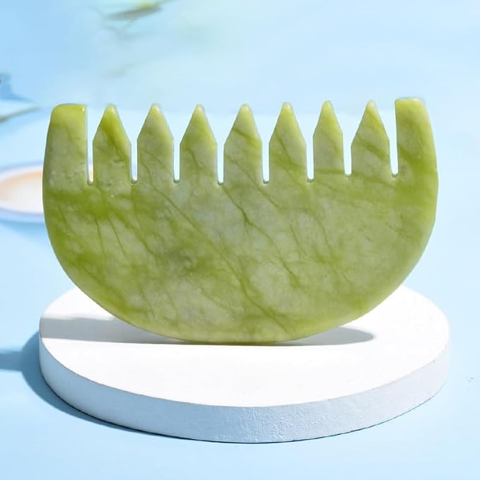 Gua Sha Comb - Moon Shape, Natural Jade Stone Scalp Massager - Image 5