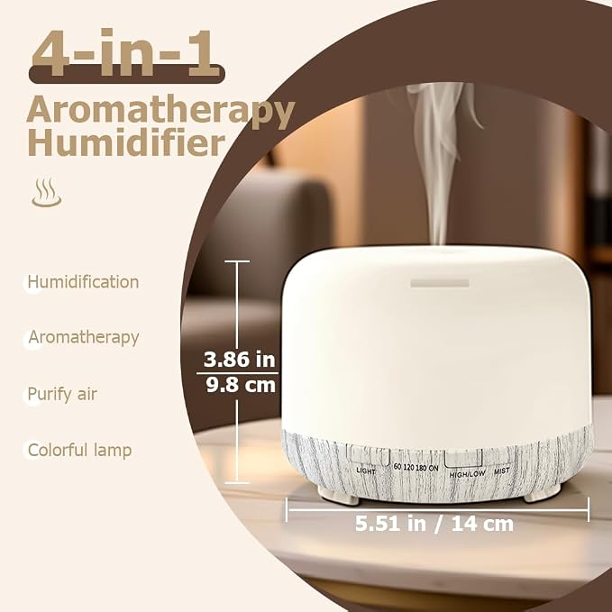 500ml Premium Essential Oil Diffuser, Quiet 4-in-1 Ultrasonic Aromatherapy - Image 2