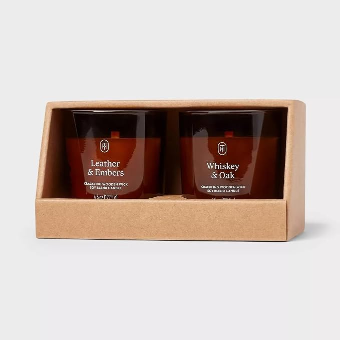 Threshold Leather & Embers and Whiskey & Oak Scented Amber Glass Jar Candles by Unknown
