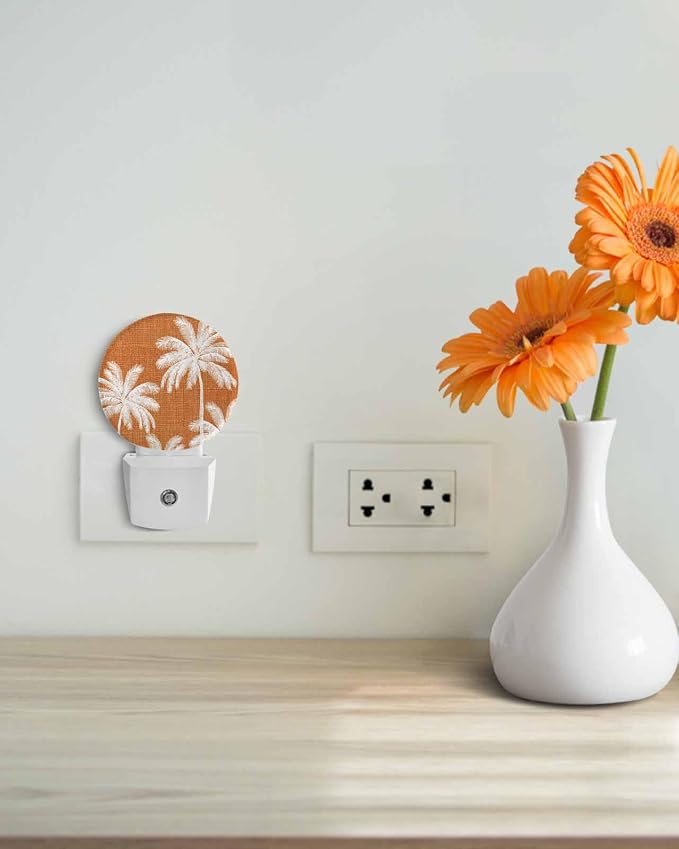Night Lights Auto Sensor Tropical Palm Trees Night Light Orange Linen Coastal - Image 4