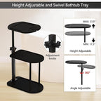 3 Layer Bathtub Tray Table, Bamboo Swivel Bathtub Side Table Height Adjustable - Image 4