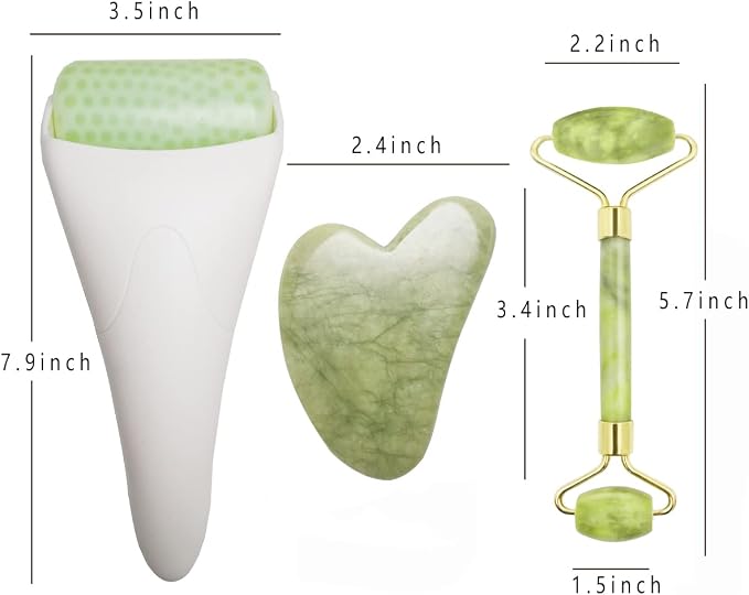 Chikoni 3 in 1 Ficial Face Ice Jade Roller and Gua Sha Tool, Natural Real Jade - Image 6