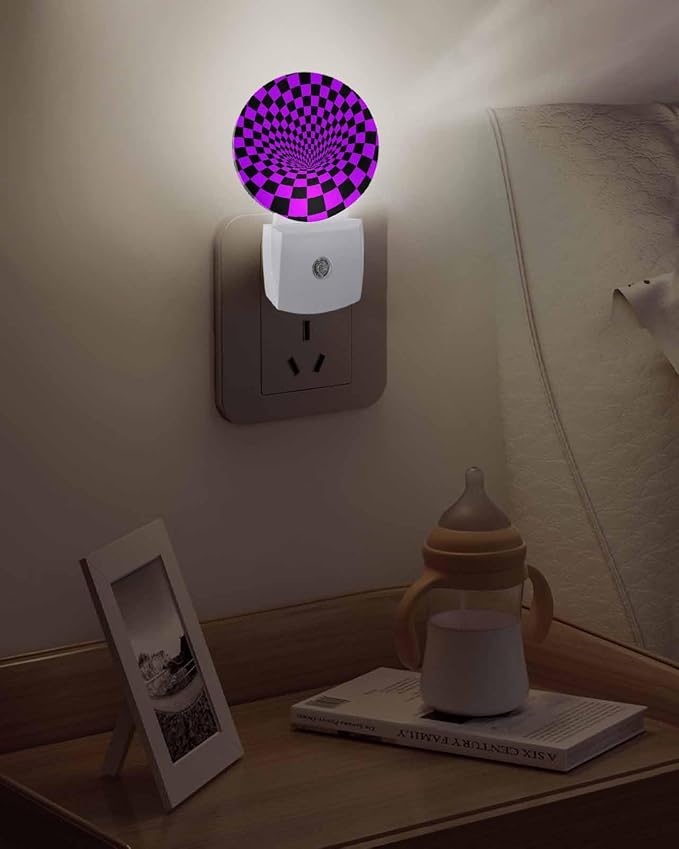 Night Lights Auto Sensor Purple Black Checker Night Light 3D Abstract Mosaic - Image 5