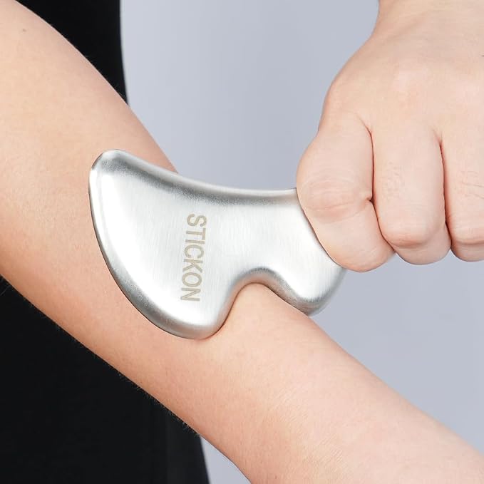 STICKON 2 in 1 Gua Sha Facial Tools Massage Scraper, Stainless Steel - Image 3