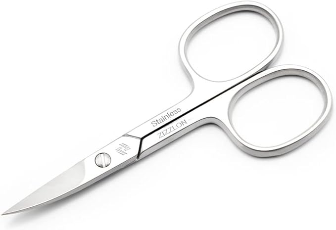 Nail Scissors Curved Micro Serrated Stainless Steel Eyebrow Scissors by ZIZZLON
