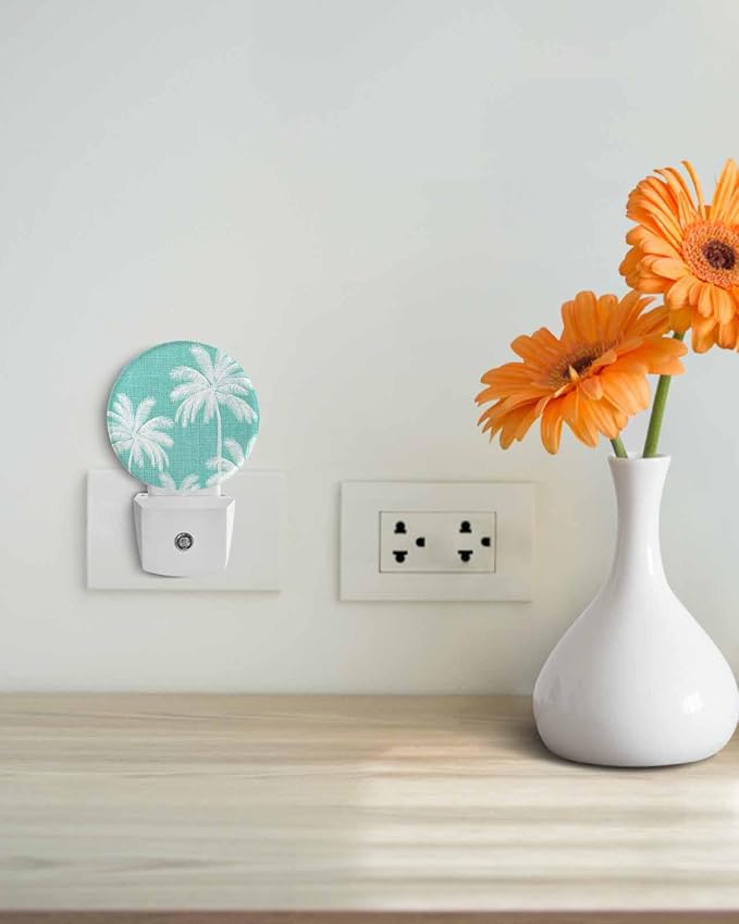Night Lights Auto Sensor Tropical Palm Trees Night Light Teal Linen Coastal - Image 4