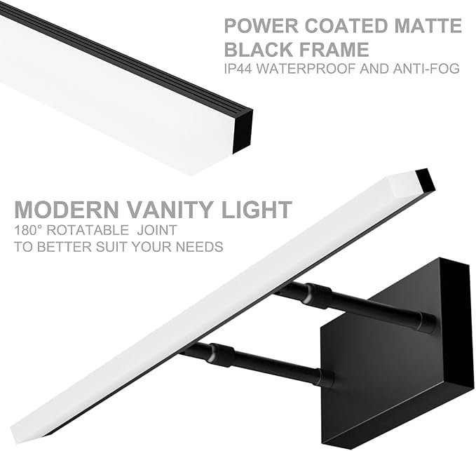 Aipsun 24 inch Black LED Vanity Light Adjustable Modern Bathroom Vanity Light - Image 4