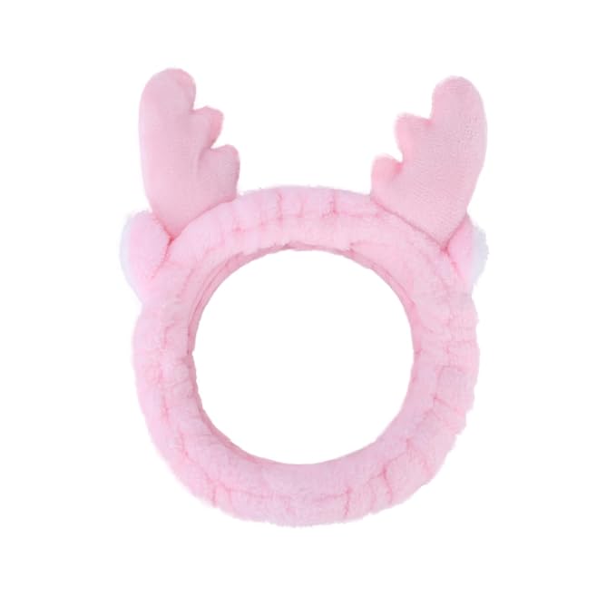 Jowmoy Cute Pink antlers Headband Frog Eye Elastic to Wash Face by Jowmoy