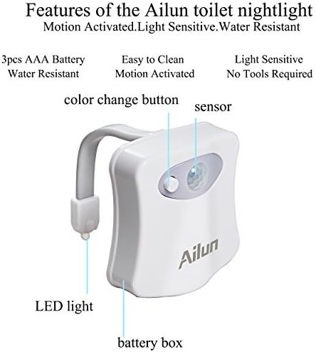 Toilet Night Light 2Pack by Ailun Motion Sensor Activated LED Light 8 Colors - Image 6