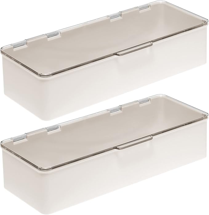 mDesign Long Plastic Cosmetic Storage Organizer Box Containers, Hinged Lid - Image 9