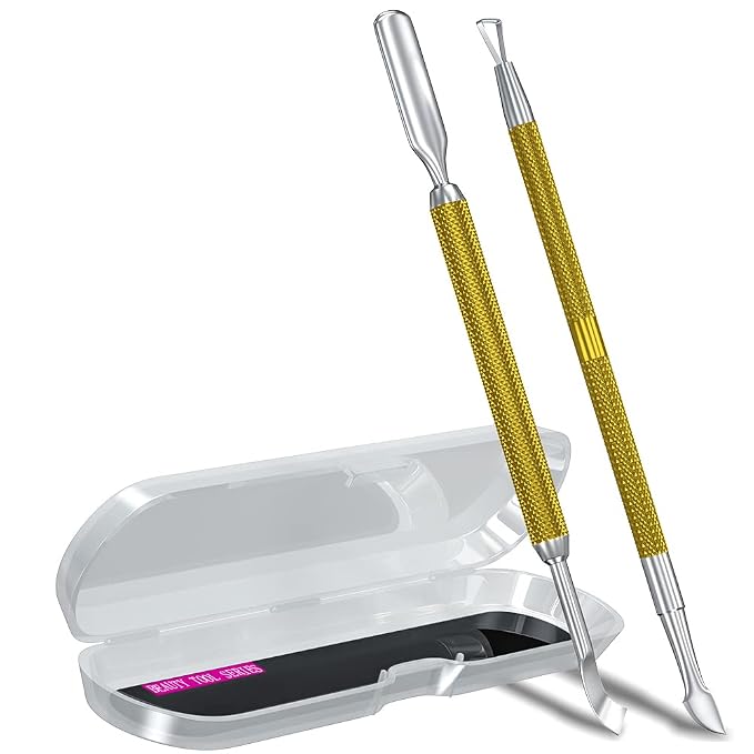 2PCS Metal Mineral Gold Cuticle Pusher and Cutter Remover Salon Quality by GA%26EN