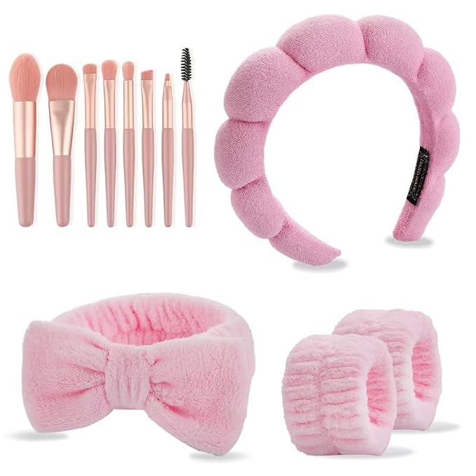 CAZYTOYZ Sponge Spa Headbands for Women Wristband Set Puffy Makeup Brush - Image 2