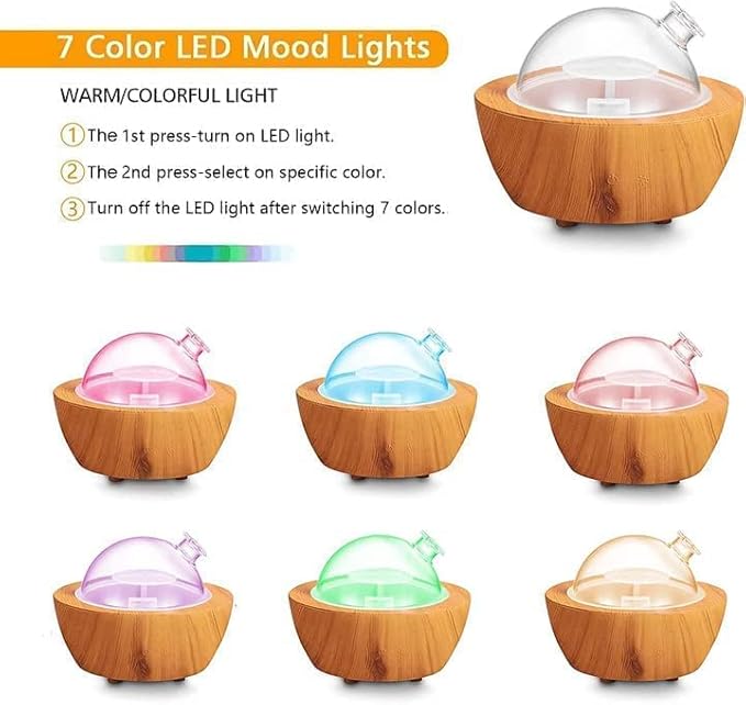 280ml Glass Essential Oil Diffuser Wood Grain Base Air Aroma Diffusers - Image 2
