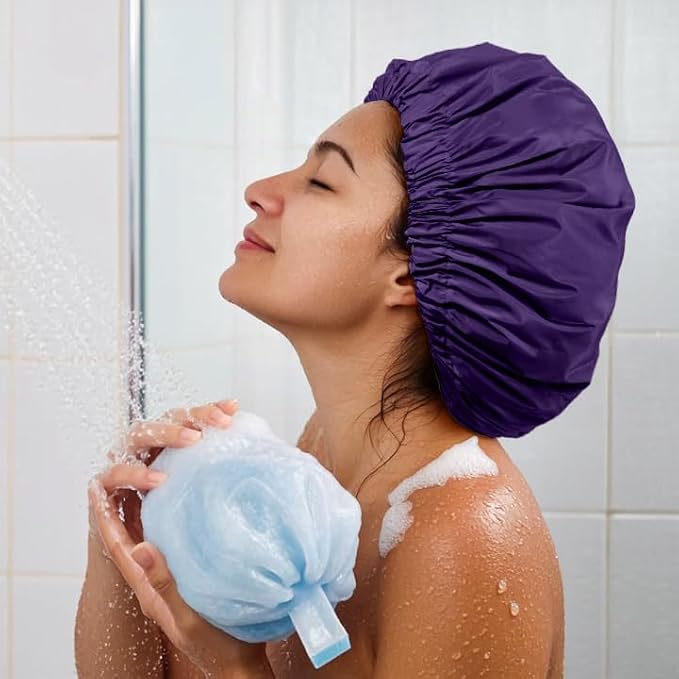 Reusable Shower Cap for Women, Large Waterproof Shower Bonnet - Image 4