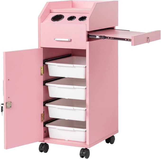 Modern Styling Station Cart for Hair Stylist, Wooden Hair Salon Station Storage by Unknown