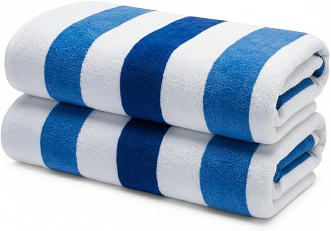 Premium Velour Cabana Beach Towel 2 Pack, 30” x 60” Soft Plush Cotton Pool Towel by 9Threads
