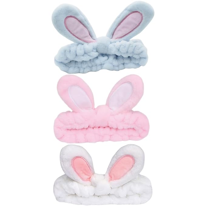musejoy 3 Pcs Headband Bunny Ears Headband Cute Spa Headbands by musejoy