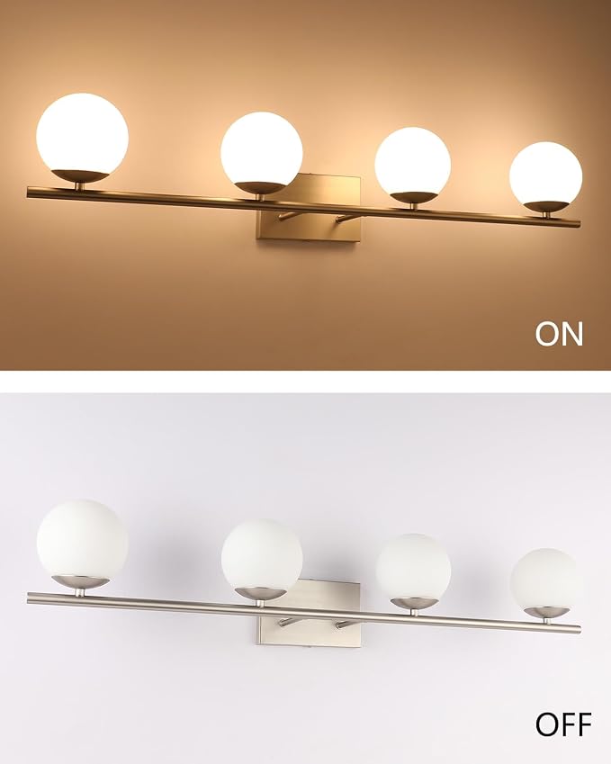 New Bathroom Vanity Light Fixtures 4 Lights Brushed Nickel Glass Shade Modern - Image 5