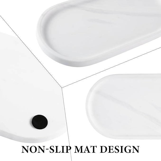 Koville 12"x6" Elegant White Marble Bathroom Tray, Natural Marble Vanity Trays - Image 3