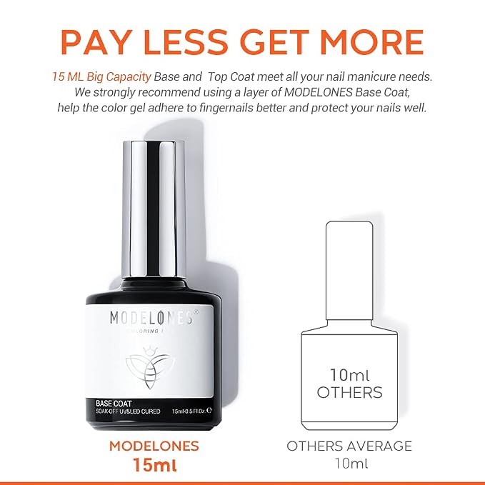 modelones Gel Nail Polish Base Coat, 15 ML 2026 Upgraded Formula Clear High - Image 3