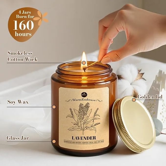 WarmEmbrace Lavender Candles, 7.6 oz Natural Organic Soy Wax in Glass Jar - Image 4