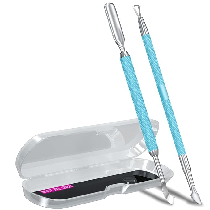 2PCS MetalTurquoise/Lake Blue Cuticle Pusher and Cutter Remover Salon Quality by GA%26EN