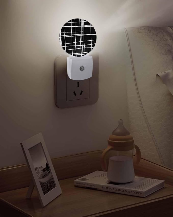 Night Lights Auto Sensor Black Checked Plaid Night Light Minimalist Grid Lines - Image 5