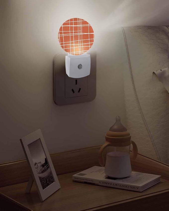Night Lights Auto Sensor Orange Checked Plaid Night Light Minimalist Grid Lines - Image 5