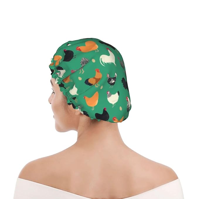 Funny Chickens Shower Cap For Women Reusable Waterproof Double Layers Bath Cap - Image 7